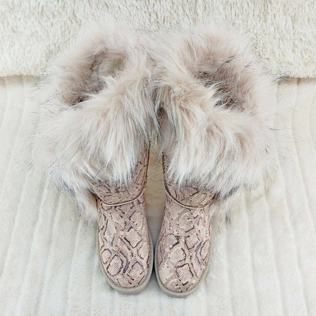 Chi Chi Tall Furry Snake Beige Faux Fur Lined Flat Winter Boots US Women's - Totally Wicked Footwear