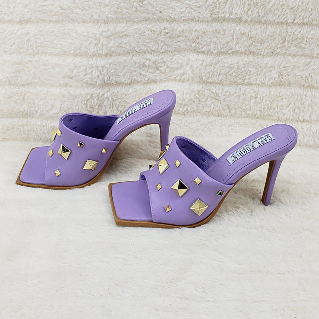 Popo Slip On Square Open Toe High Heel Clogs Mules Slides Lilac - Totally Wicked Footwear