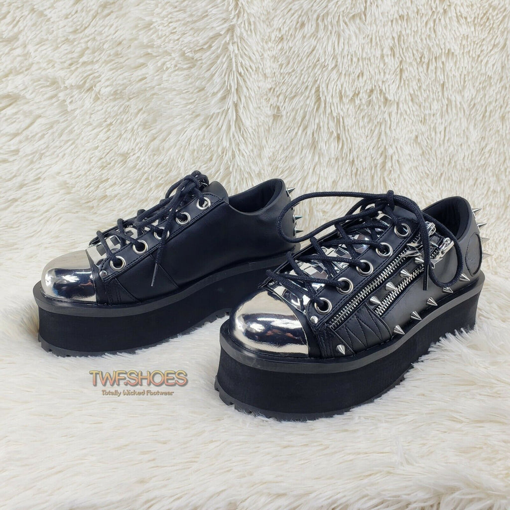 Grave Digger 04 Black Chrome Toe Plate Spiked Shoe Men 4-13 Goth Punk NY - Totally Wicked Footwear