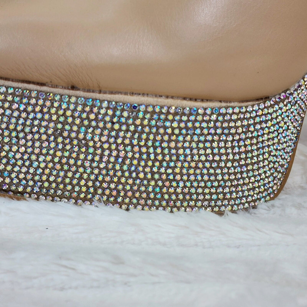 Nikki Cream Leatherette Rhinestone Platform Chunky Heel Ankle Boots - Totally Wicked Footwear