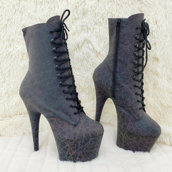 Adore 1020REFL Geo Reflective Upper Platform 7" High Heel Ankle Boots NY - Totally Wicked Footwear