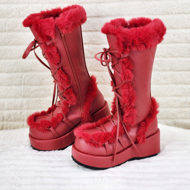 311 Cub Stomper Red Mammoth Platform Goth Punk Calf Knee Boots NY - Totally Wicked Footwear