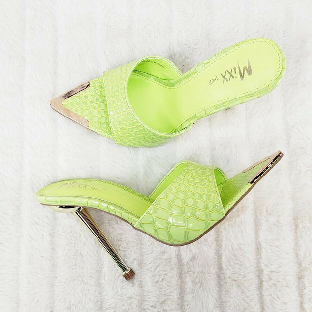 Venus Lime Green Slim High Heel Pointy Toe Slip On Sandals Slides Clogs - Totally Wicked Footwear