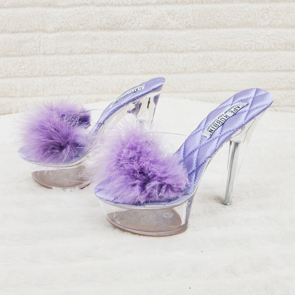 Maren Marabou Feather Slip On Platform 6" Stiletto Heel Shoes Lilac Purple - Totally Wicked Footwear