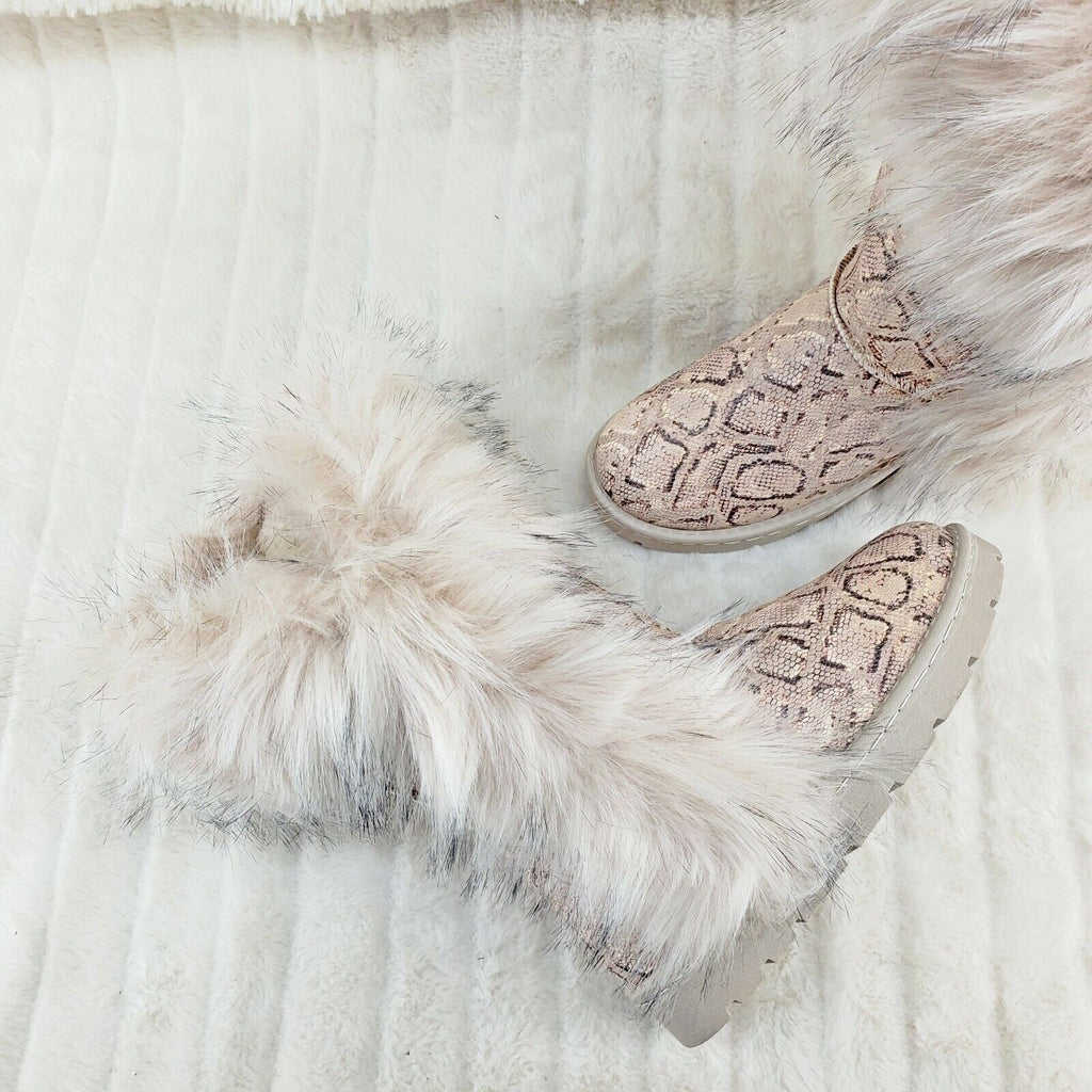 Chi Chi Tall Furry Snake Beige Faux Fur Lined Flat Winter Boots US Women's - Totally Wicked Footwear