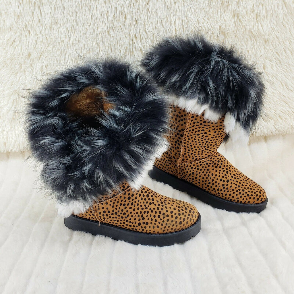 Chi Chi Cheetah Print Faux Fur Thick Lined Winter Boots - Totally Wicked Footwear