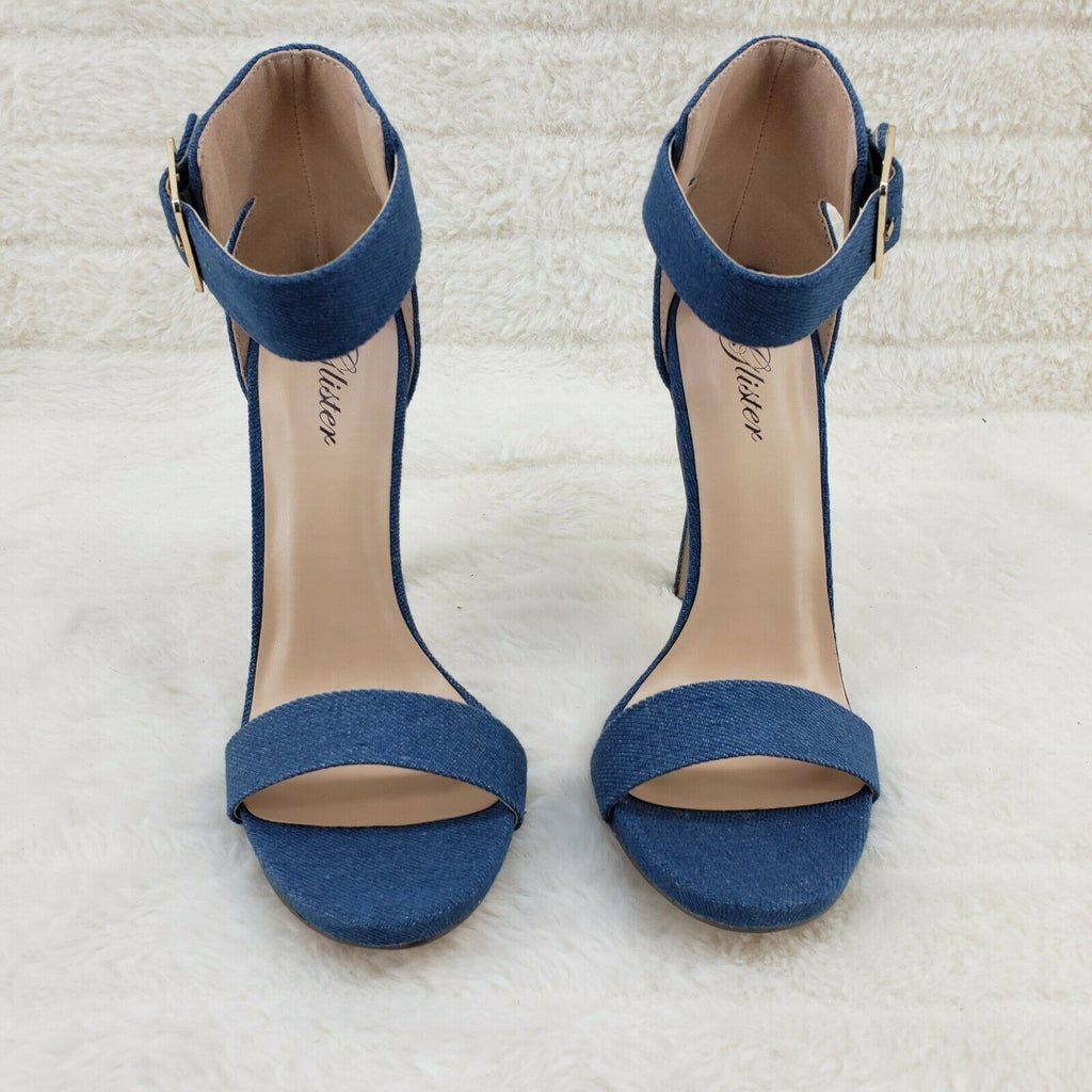 Sexy Medium Blue Denim Ankle Strap 4.5" High Heel Shoes Heels Glister - Totally Wicked Footwear
