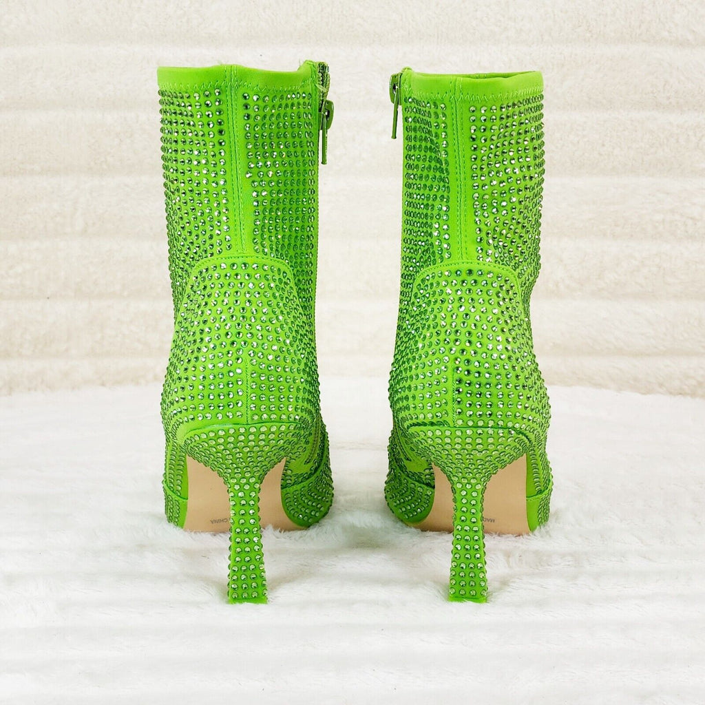 Stunning Fuchsia Bright Green Lime Stretch Rhinestone Ankle Boots 3.5" Heels New - Totally Wicked Footwear