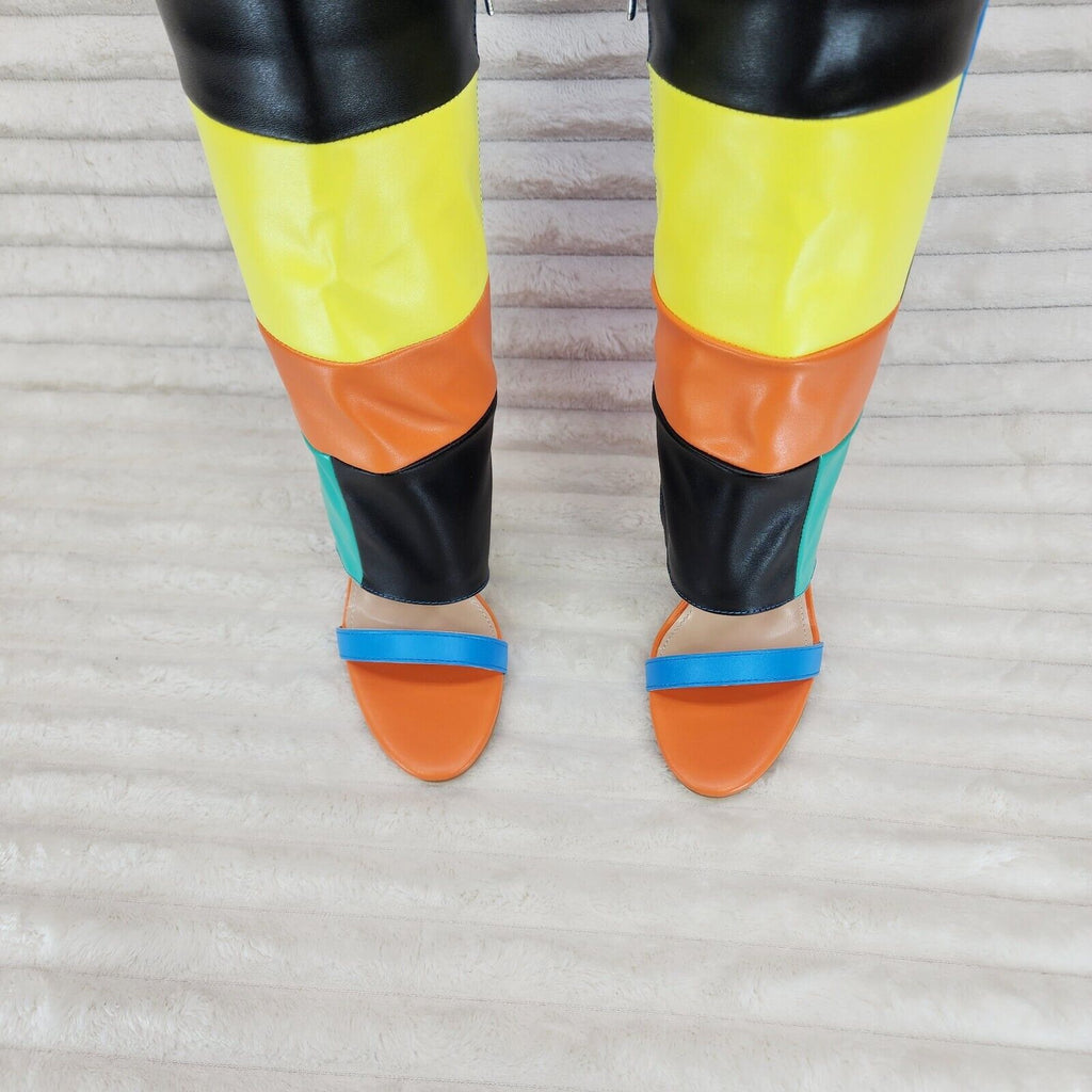 Paris Color Block Stiletto Fold Over Skirted Shootie Boot Sandals - Totally Wicked Footwear