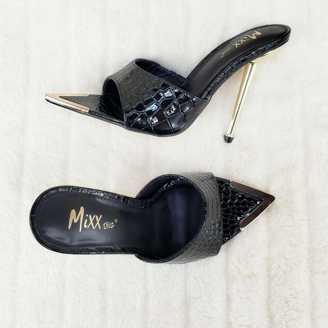 Venus Black Slim High Heel Pointy Toe Slip On Sandals Slides Clogs - Totally Wicked Footwear