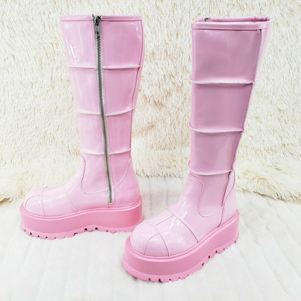 Slacker 230 Pink Patent Knee High Boots US Sizes Goth Punk NY IN STOCK - Totally Wicked Footwear