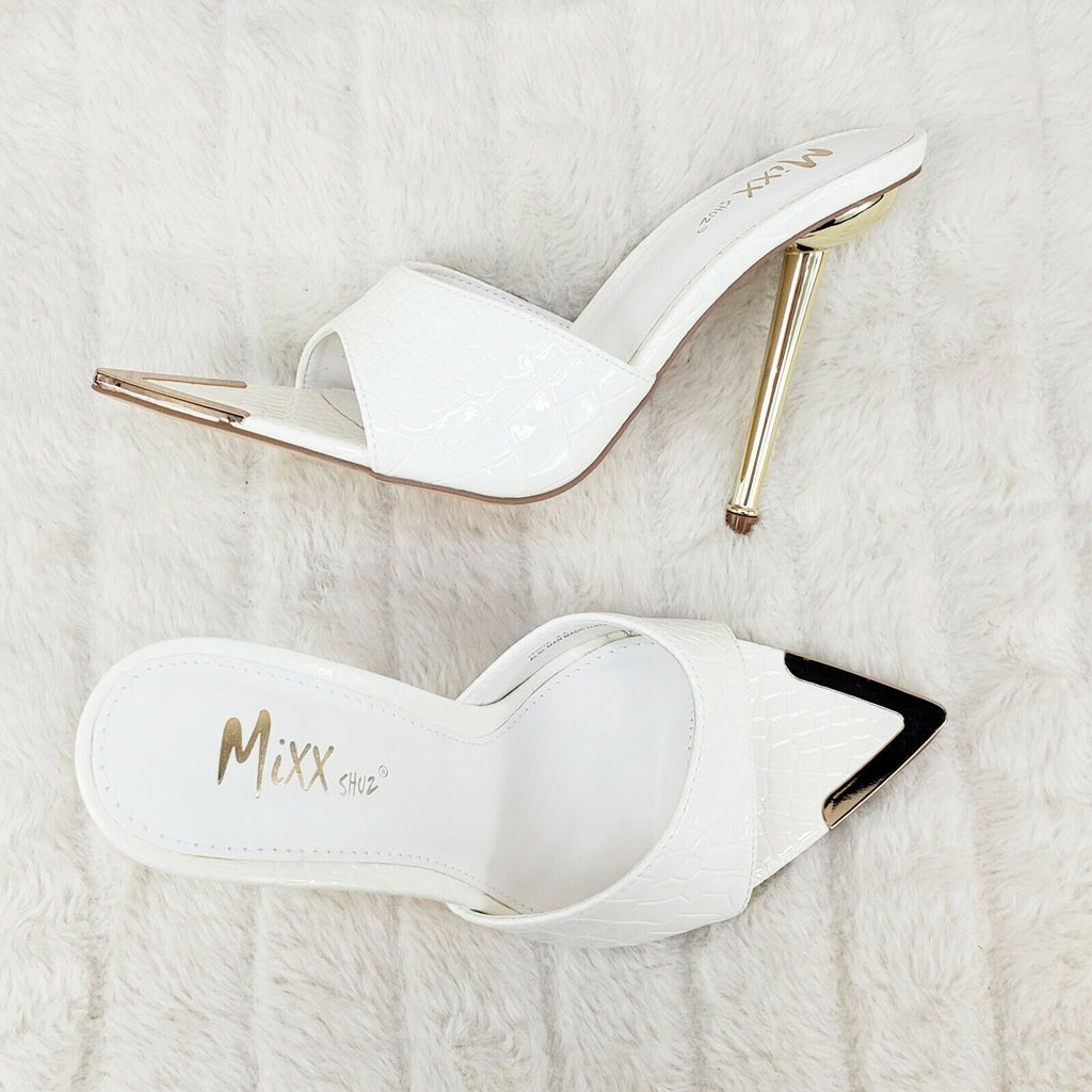 Venus White Slim High Heel Pointy Toe Slip On Sandals Slides Clogs - Totally Wicked Footwear
