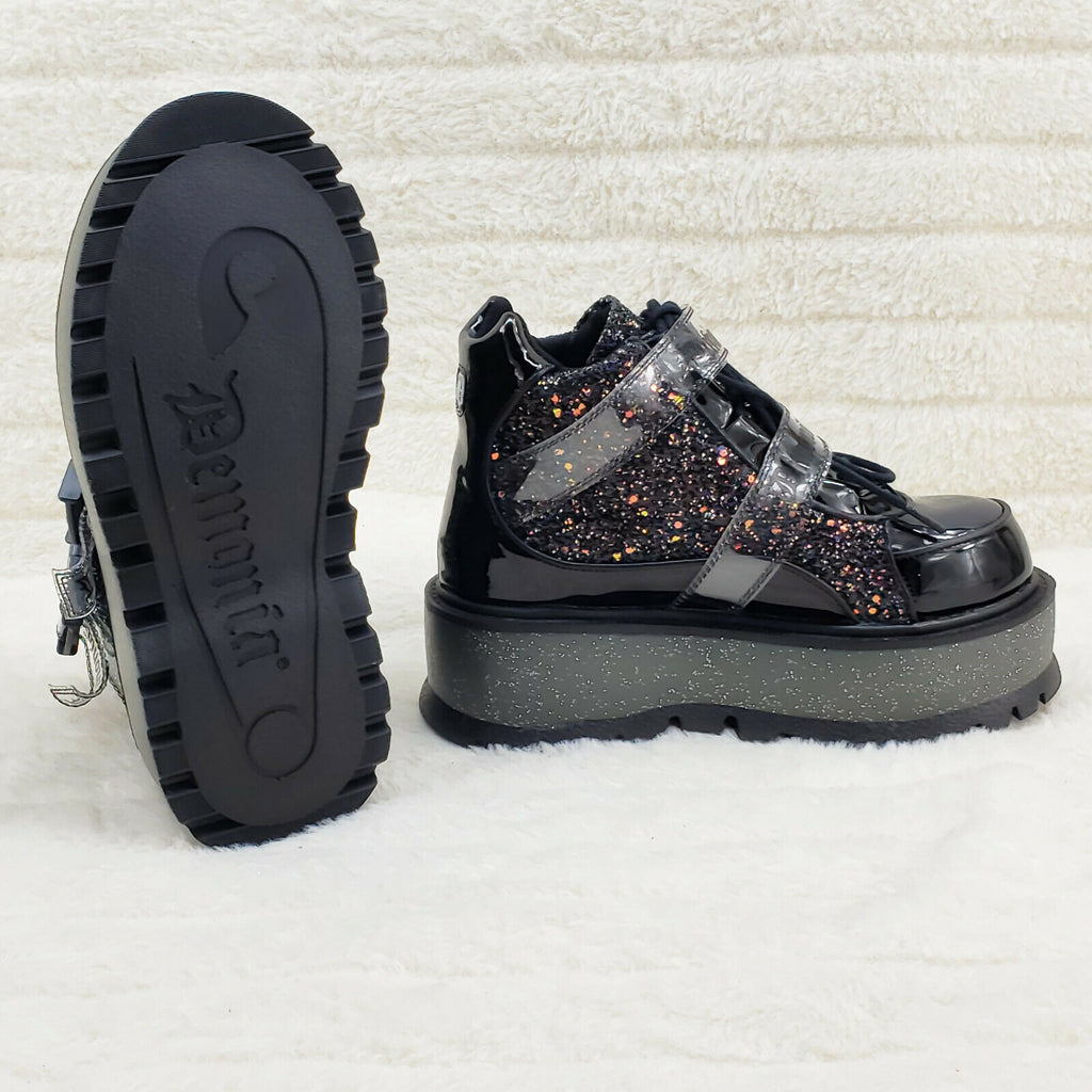 Slacker 50 Black Multi Glitter Platform Sneaker Ankle Boots - Totally Wicked Footwear