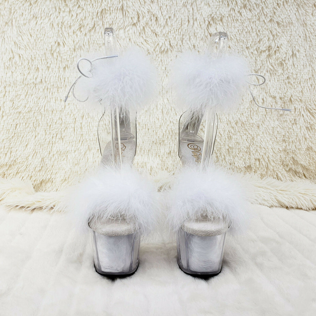 Adore 724 White Marabou Platform Shoes Sandals 7" High Heel Shoes NY - Totally Wicked Footwear