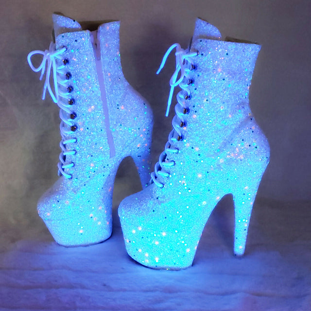 Adore 1020GDLG White UV Glitter Platform Ankle Boots 7" High Heels IN HOUSE - Totally Wicked Footwear