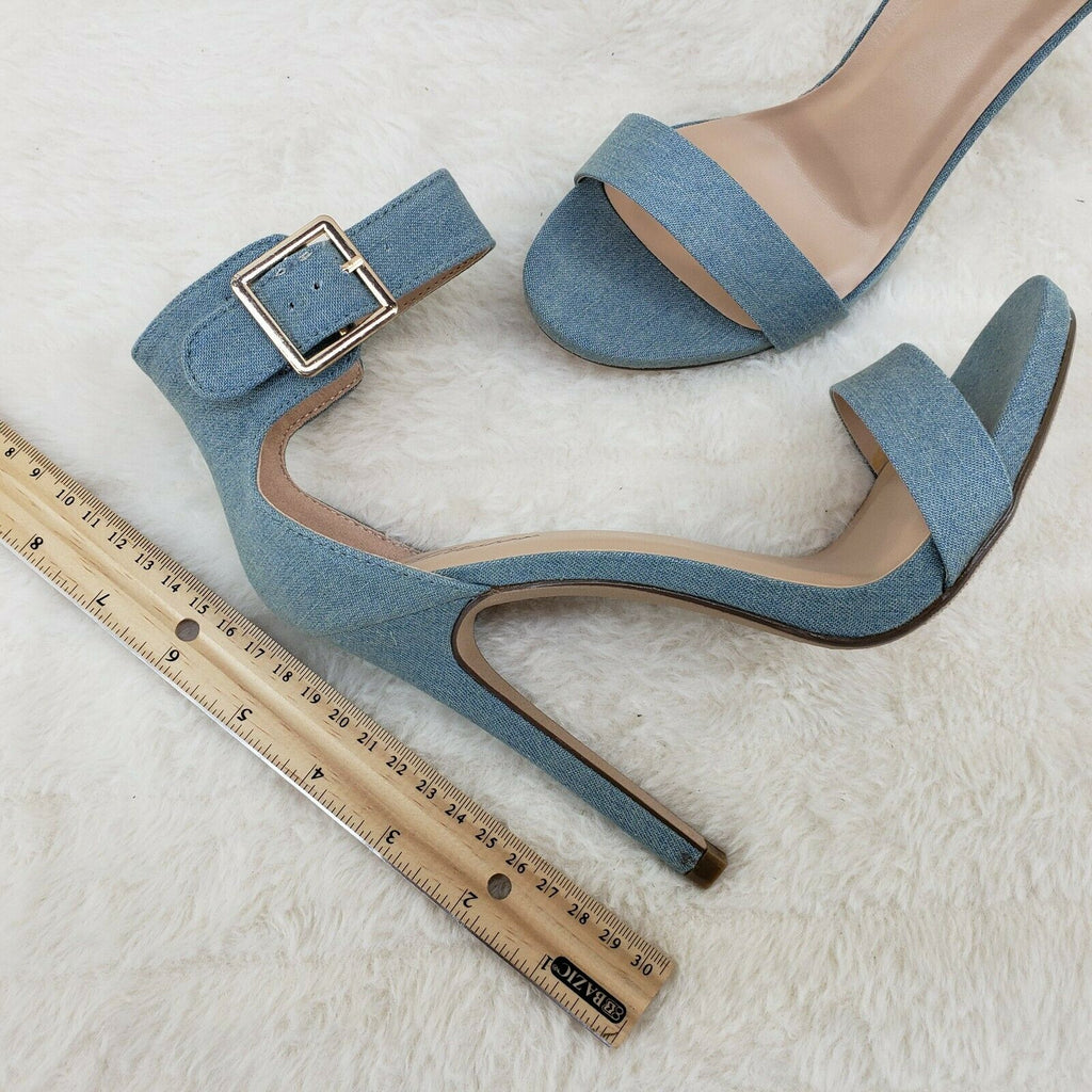 Sexy Light Blue Denim Ankle Strap 4.5" High Heel Shoes Heels Glister - Totally Wicked Footwear