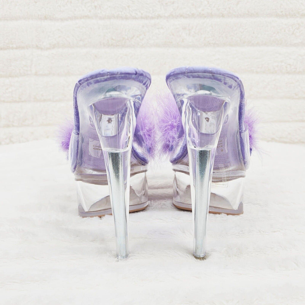 Maren Marabou Feather Slip On Platform 6" Stiletto Heel Shoes Lilac Purple - Totally Wicked Footwear