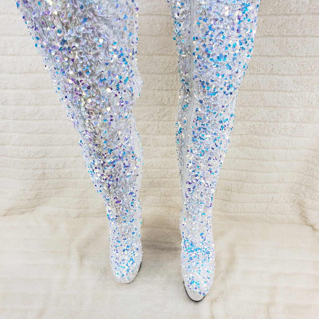 Adore 3020 White Multi Sequin High Heel Platform Thigh High Boots US Sizes NY - Totally Wicked Footwear
