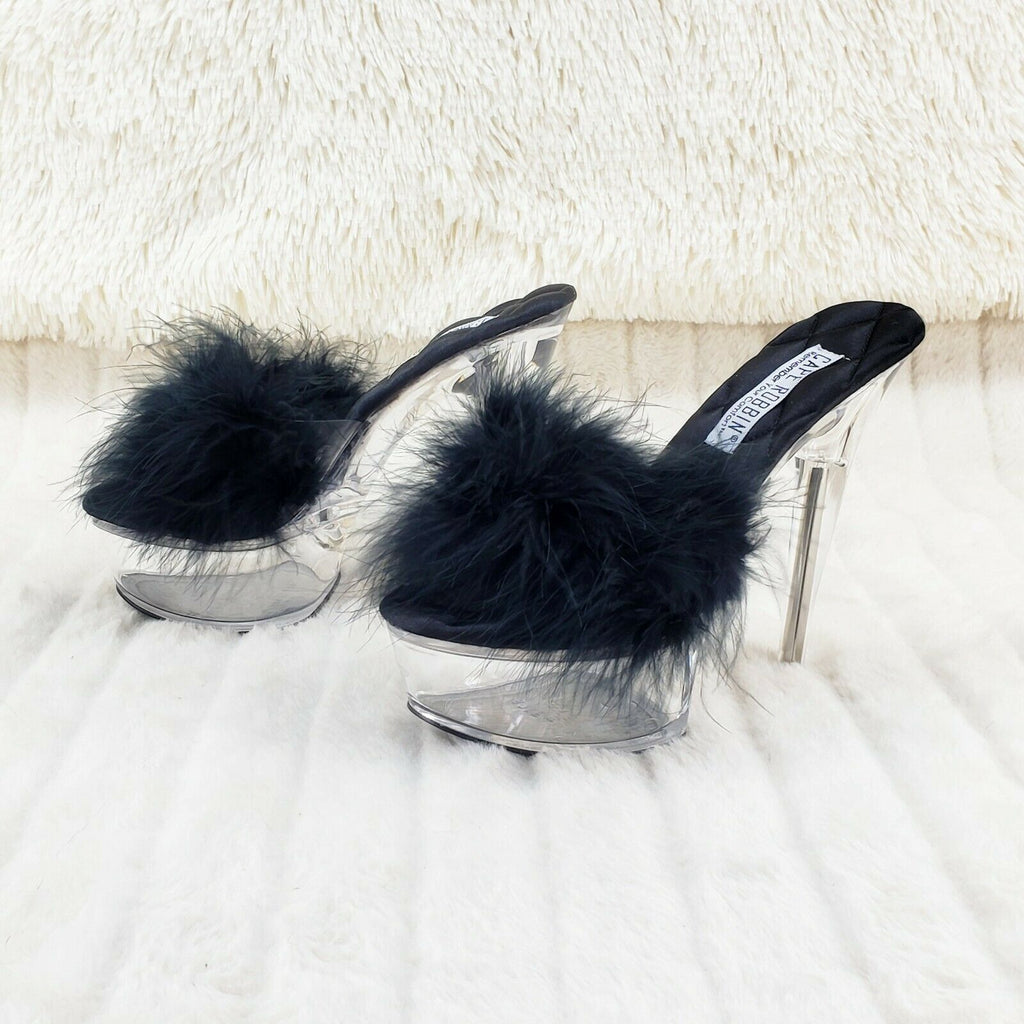 Maren Marabou Feather Slip On Platform Sandals 6" Stiletto Heel Shoes Black - Totally Wicked Footwear