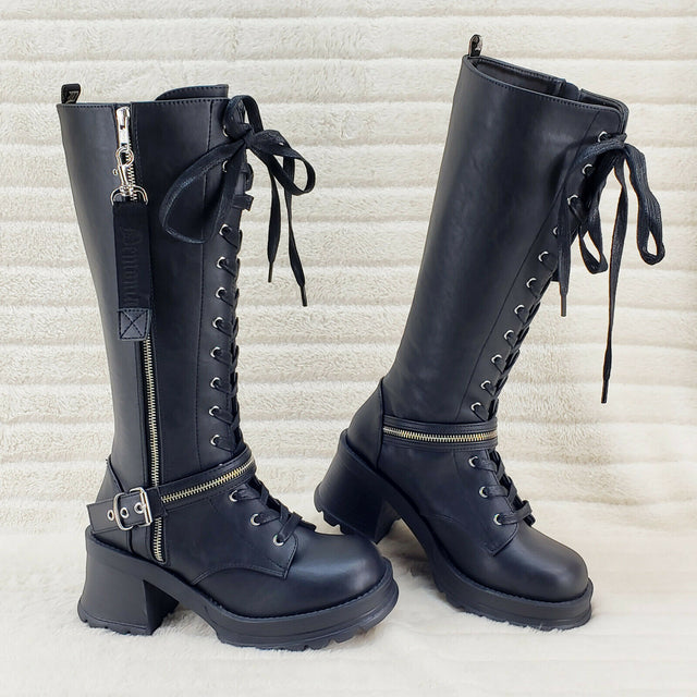 Bratty 206 Zipper Strap Biker Goth Punk Lace Up Knee Boots In House NY - Totally Wicked Footwear