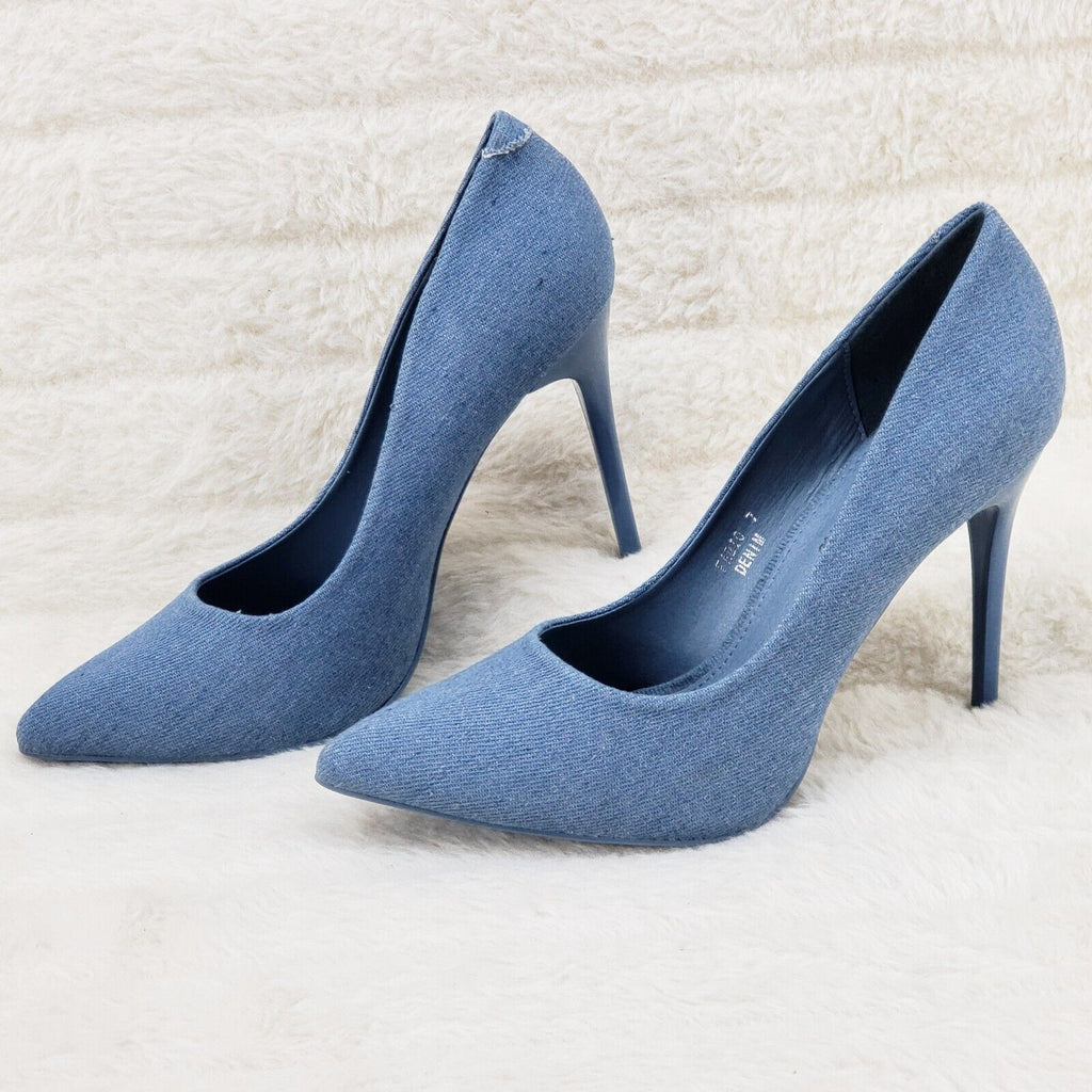 Fabio Medium Denim High Heel Shoes Pointy Toe Pump 7-11 - Totally Wicked Footwear