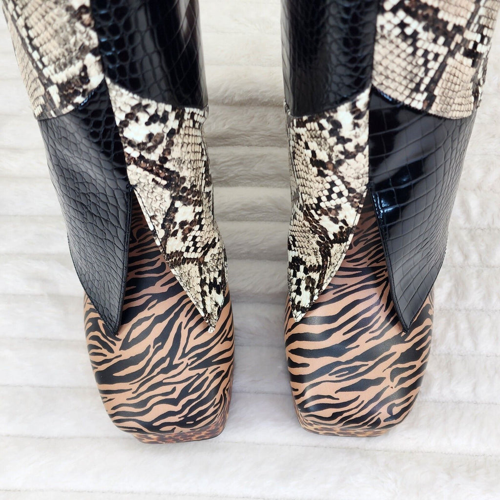 Riches Animal Print Block Skirted Chunky Heel Pull On Platform Boots - Totally Wicked Footwear