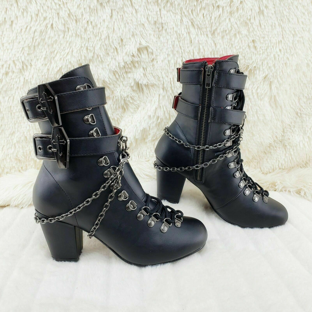 Vivika Goth Granny Ankle Boots Coffin Straps & Chains US 6-12 Goth NY - Totally Wicked Footwear