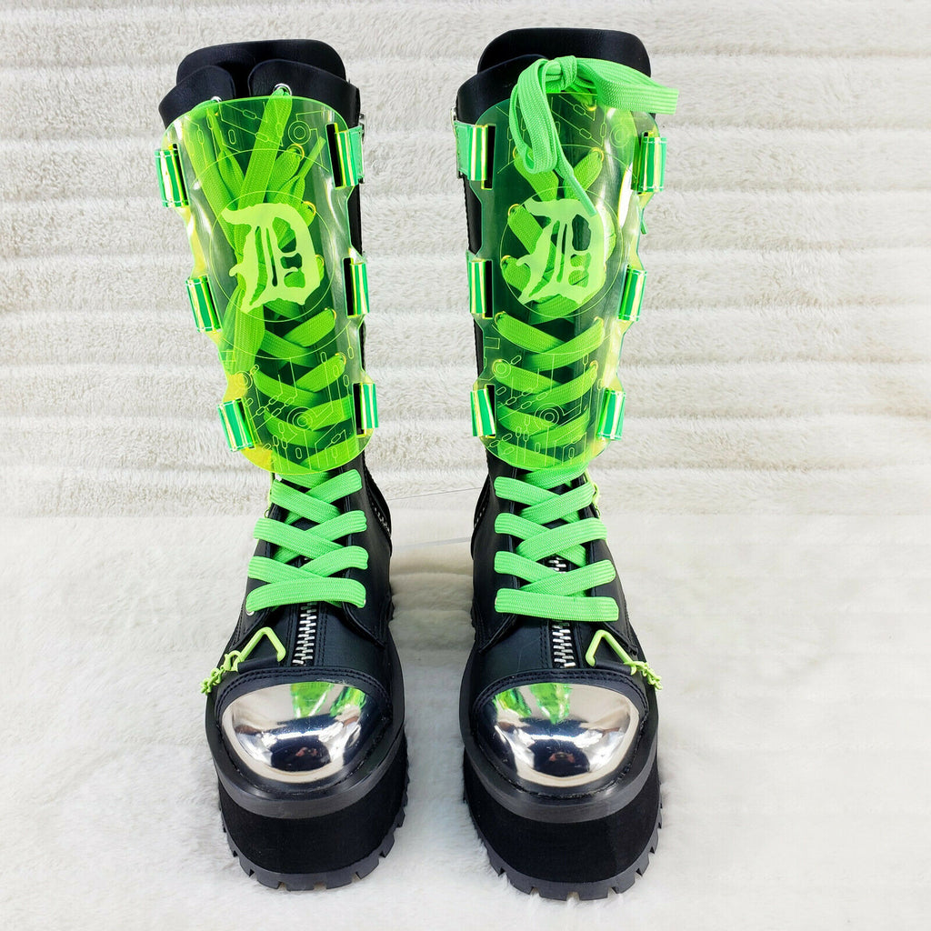 GraveDigger 255 Neon Green Shin Gaurd Mid Calf Boots Men Sizes NY IN HOUSE - Totally Wicked Footwear