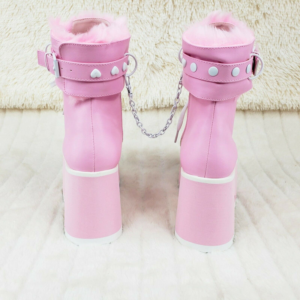 Ashes 57 Pink Heart Studs 3.5" Platform Goth Boots Fur Lined Cuffs & Chain NY - Totally Wicked Footwear