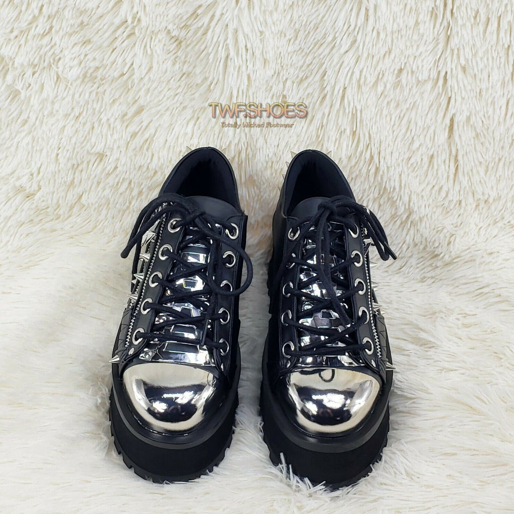 Grave Digger 04 Black Chrome Toe Plate Spiked Shoe Men 4-13 Goth Punk NY - Totally Wicked Footwear