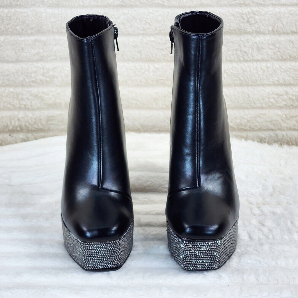 Nikki BLack Leatherette Rhinestone Platform Chunky Heel Ankle Boots - Totally Wicked Footwear