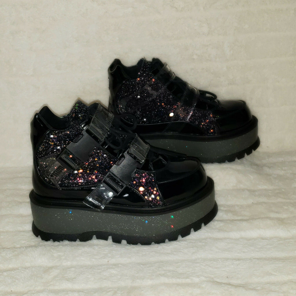 Slacker 50 Black Multi Glitter Platform Sneaker Ankle Boots - Totally Wicked Footwear