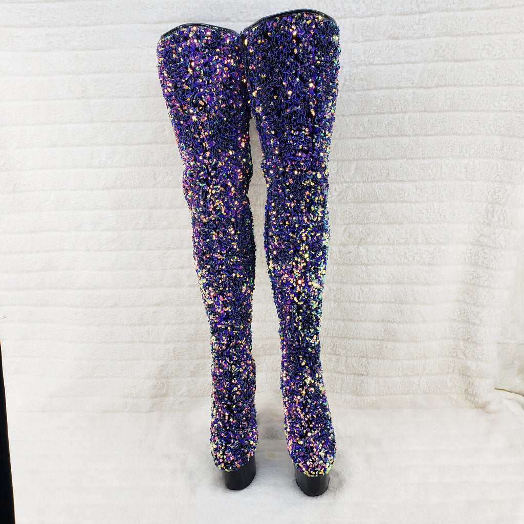 Adore 3020 Purple Multi Sequin High Heel Platform Thigh High Boots US Sizes NY - Totally Wicked Footwear