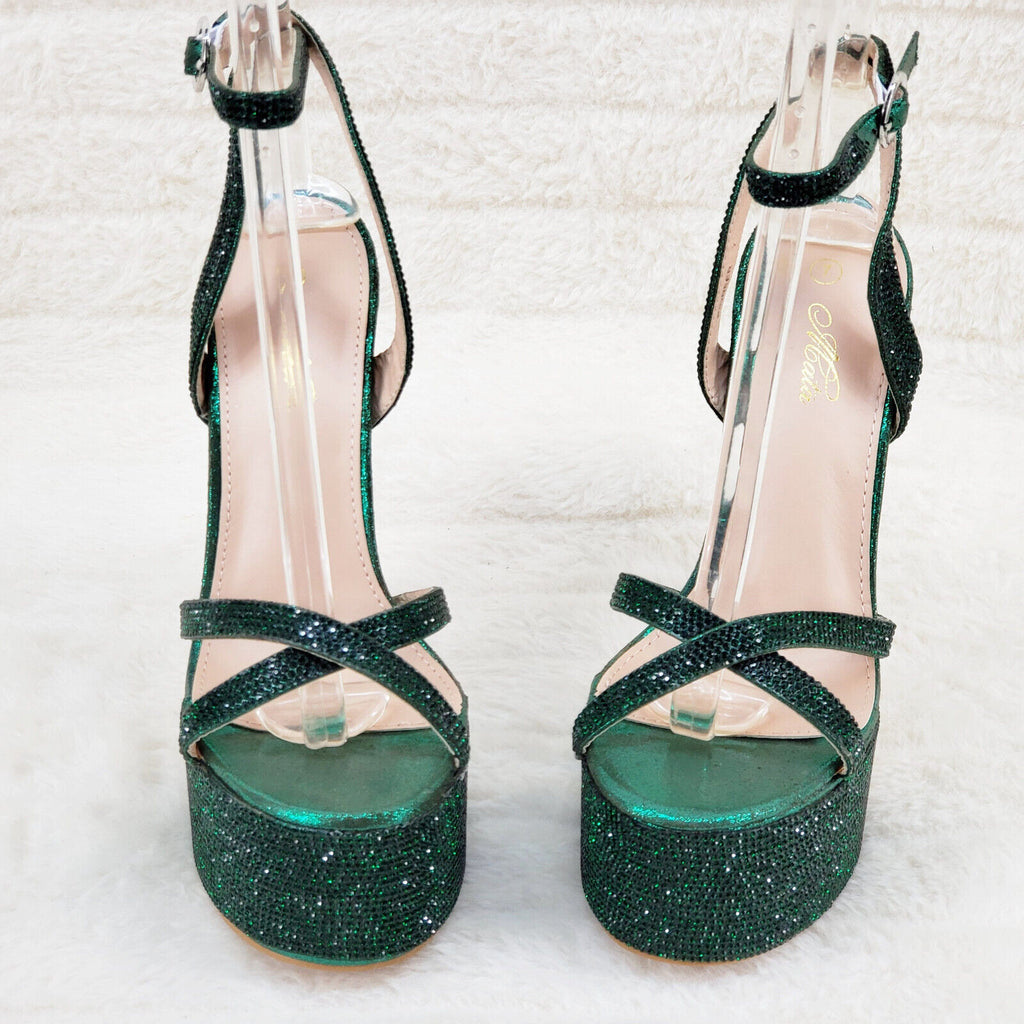 Bejeweled Pioneer Emerald Green Sparkling Rhinestone Platform 6.5" Heels Shoes - Totally Wicked Footwear