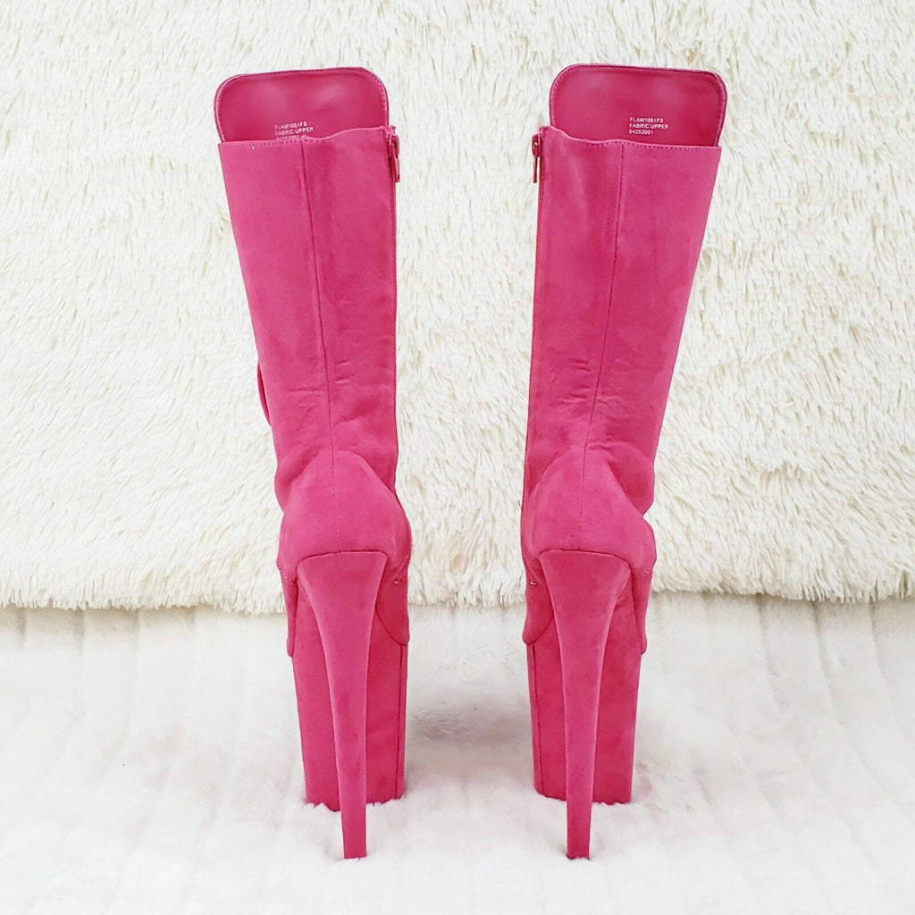 Flamingo 1051FS Hot Pink V Suede 8" Heel Platform Mid Calf Boots US Sizes NY - Totally Wicked Footwear