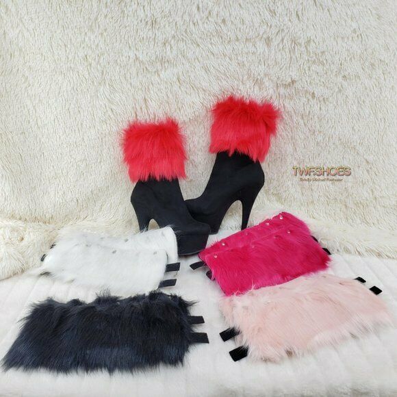Delight 1000 Interchangeable Fur Collar Ankle Boots 6" High Heels In Stock NY - Totally Wicked Footwear