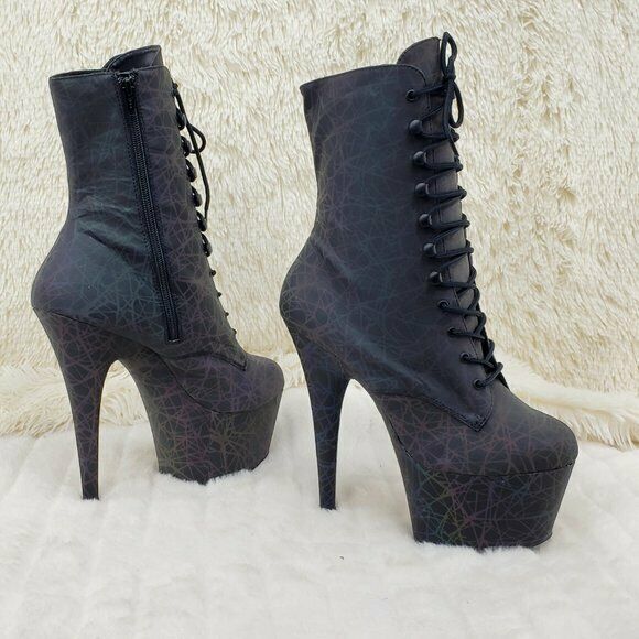 Adore 1020REFL Geo Reflective Upper Platform 7" High Heel Ankle Boots NY - Totally Wicked Footwear