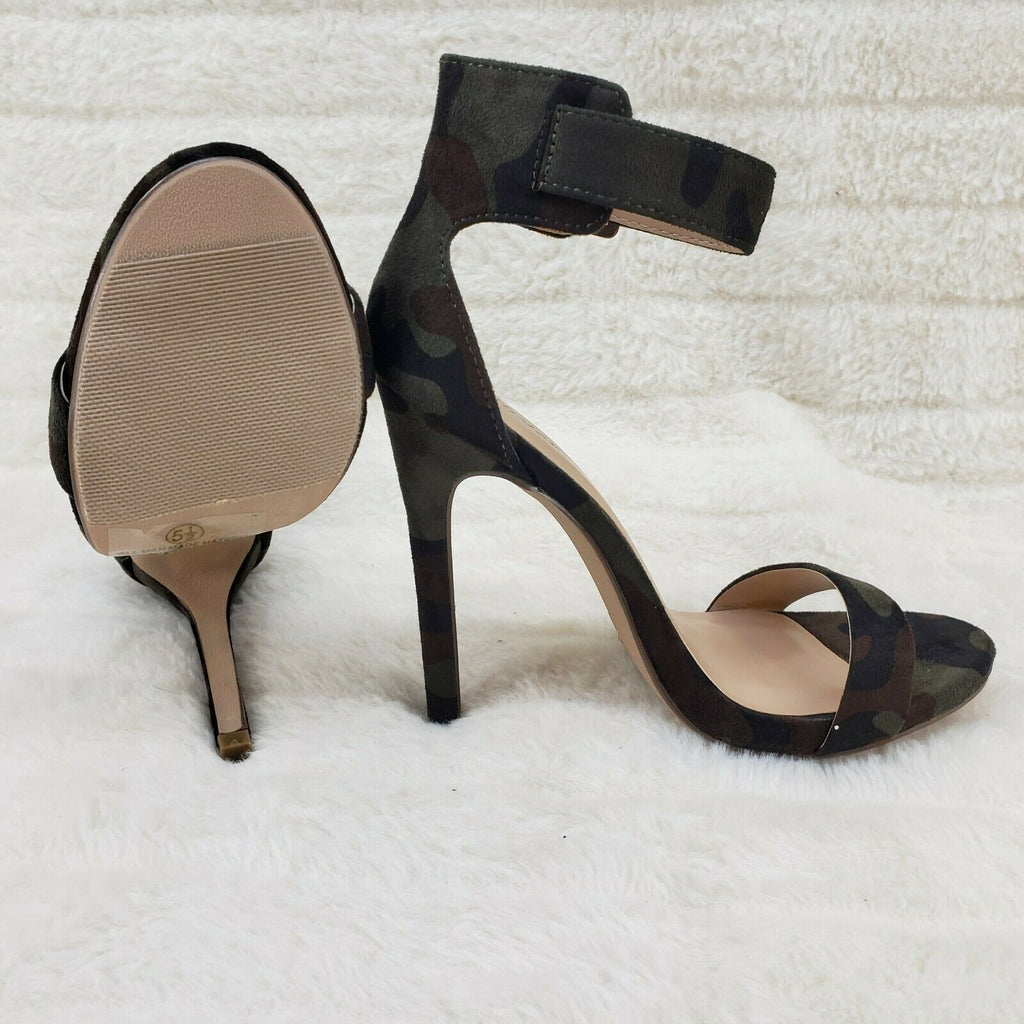 Sexy Faux Suede Camo Ankle Strap 4.5" High Heel Shoes Heels Glister - Totally Wicked Footwear