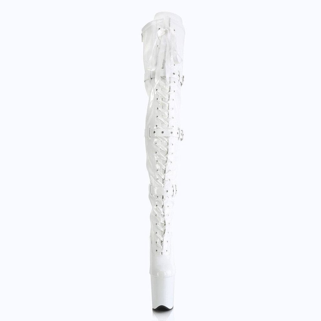 Flamingo 3028 Triple Buckle Thigh High Platform Torment Boot White Patent NY - Totally Wicked Footwear