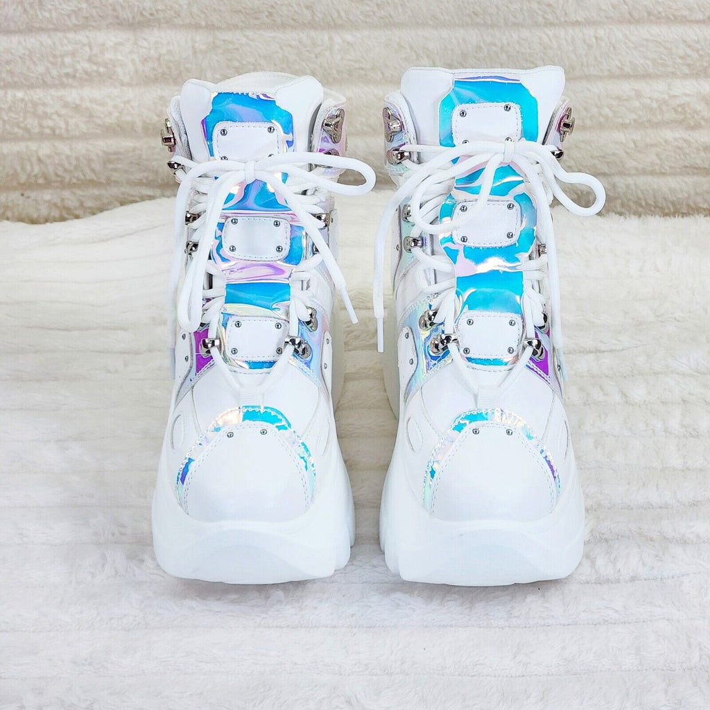 Wang Mangosteen / Passion Lace Up Hidden Wedge Women's Combat Sneakers White - Totally Wicked Footwear