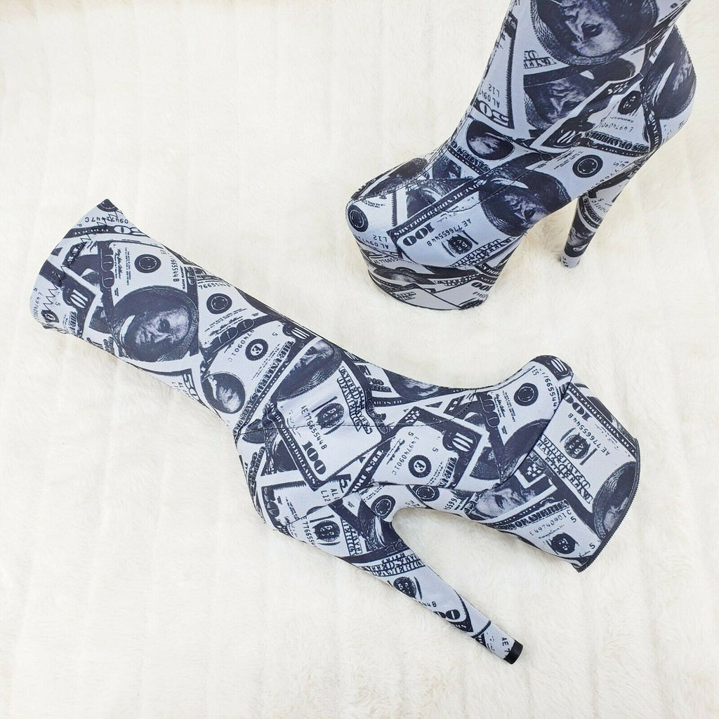 Adore 1002DP Money Print 7" High Heel Pull On Stretch Sock Platform Ankle Boots - Totally Wicked Footwear
