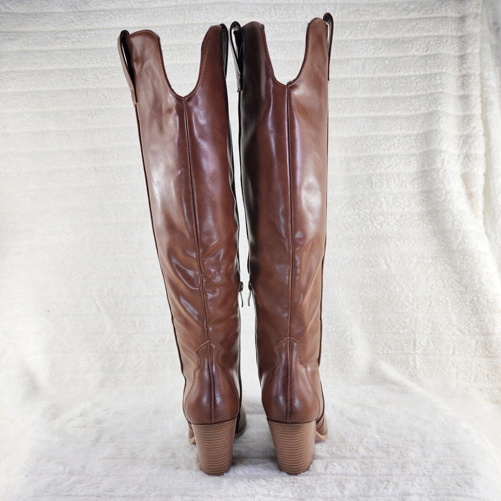 Country Rocker Tan Cowgirl Cowboy Knee Boots Western Block Heels US Sizes 7-11 - Totally Wicked Footwear