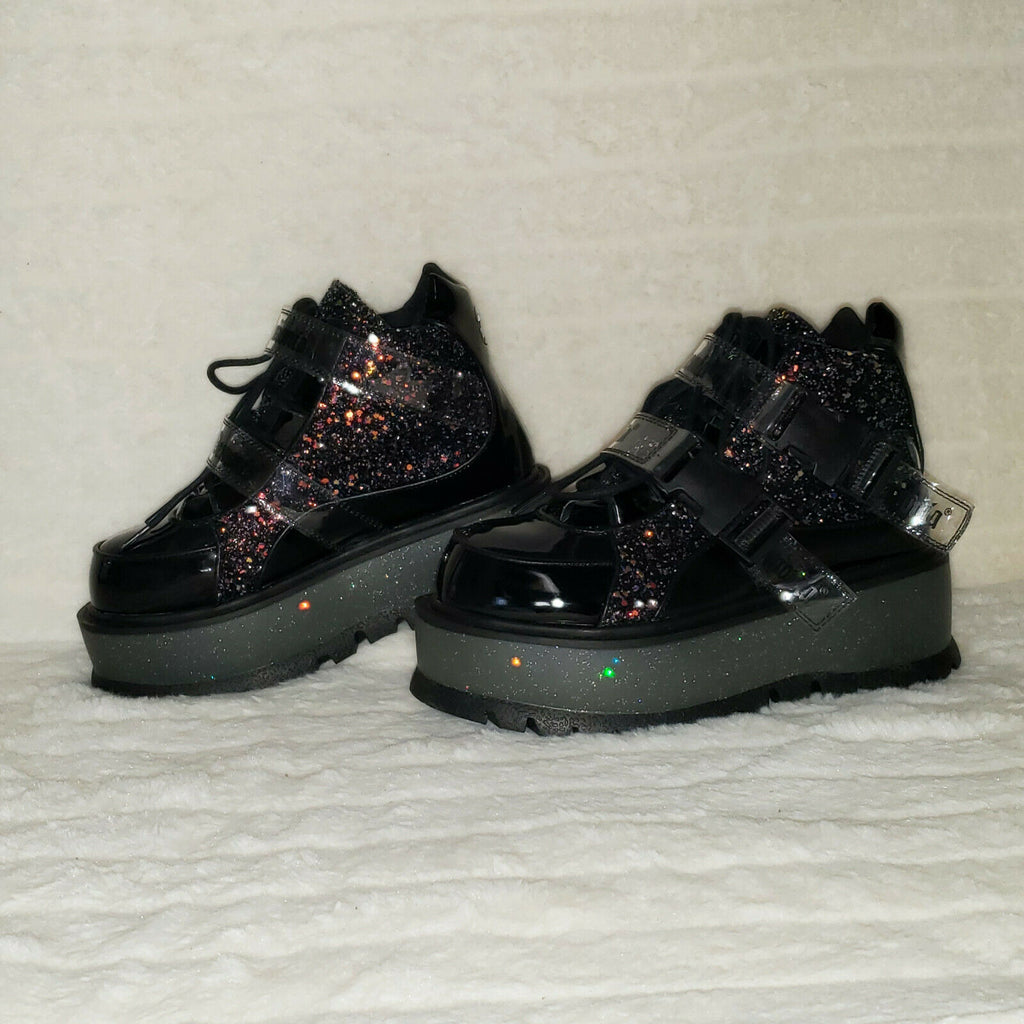 Slacker 50 Black Multi Glitter Platform Sneaker Ankle Boots - Totally Wicked Footwear