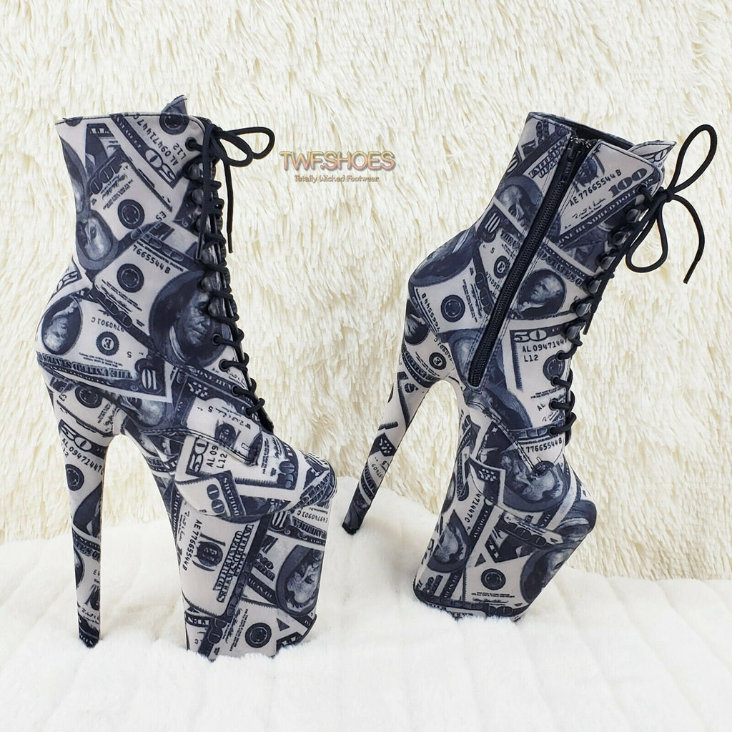 Flamingo 1020DP Money Print Platform 8" High Heel Lace Up Ankle Boots 6-12 NY - Totally Wicked Footwear