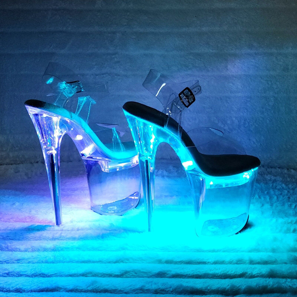 Flash Dance Led Lighted Multi Function Flashdance Clear Platform 8" Heels NY - Totally Wicked Footwear