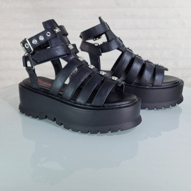 Slacker 2" Platform Gothic Sandals with Skull & Cross-Bone Studs NY - Totally Wicked Footwear