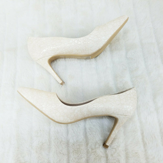 Monica Textured 3.5" Heel Pointy Toe Pump Shoes Beige Cream - Totally Wicked Footwear