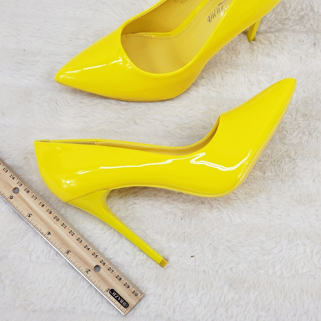 Fabio Yellow Patent High Heel Shoes Pointy Toe Pump 7-11 - Totally Wicked Footwear