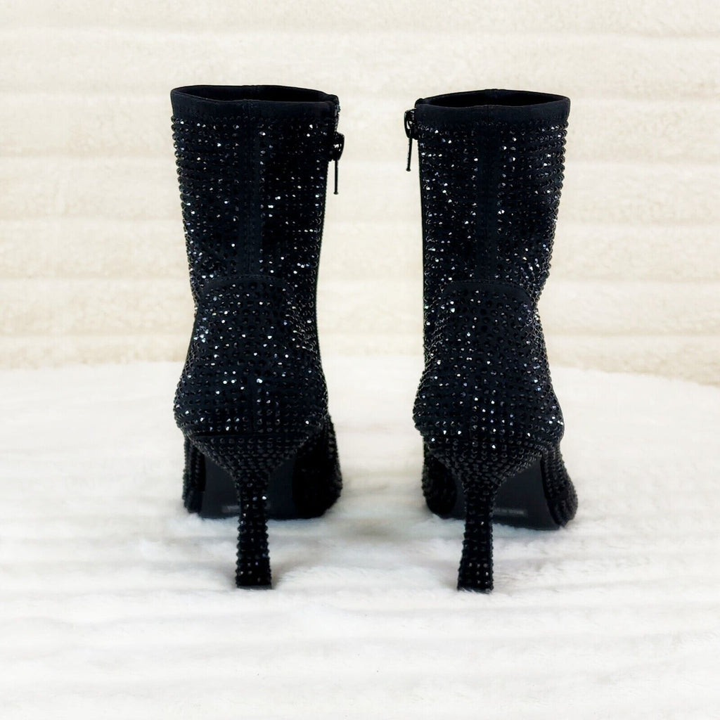 Stunning Black Stretch Rhinestone Ankle Boots 3.5" Heels New - Totally Wicked Footwear