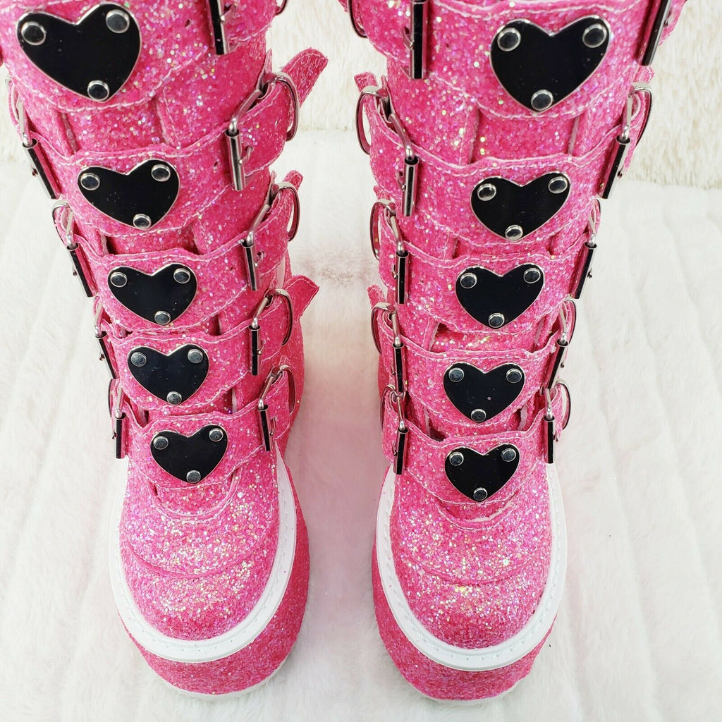 Swing 230G Pink Glitter Boot 5.5" Platform Heart Strap Goth Boots 6 -11  NY - Totally Wicked Footwear